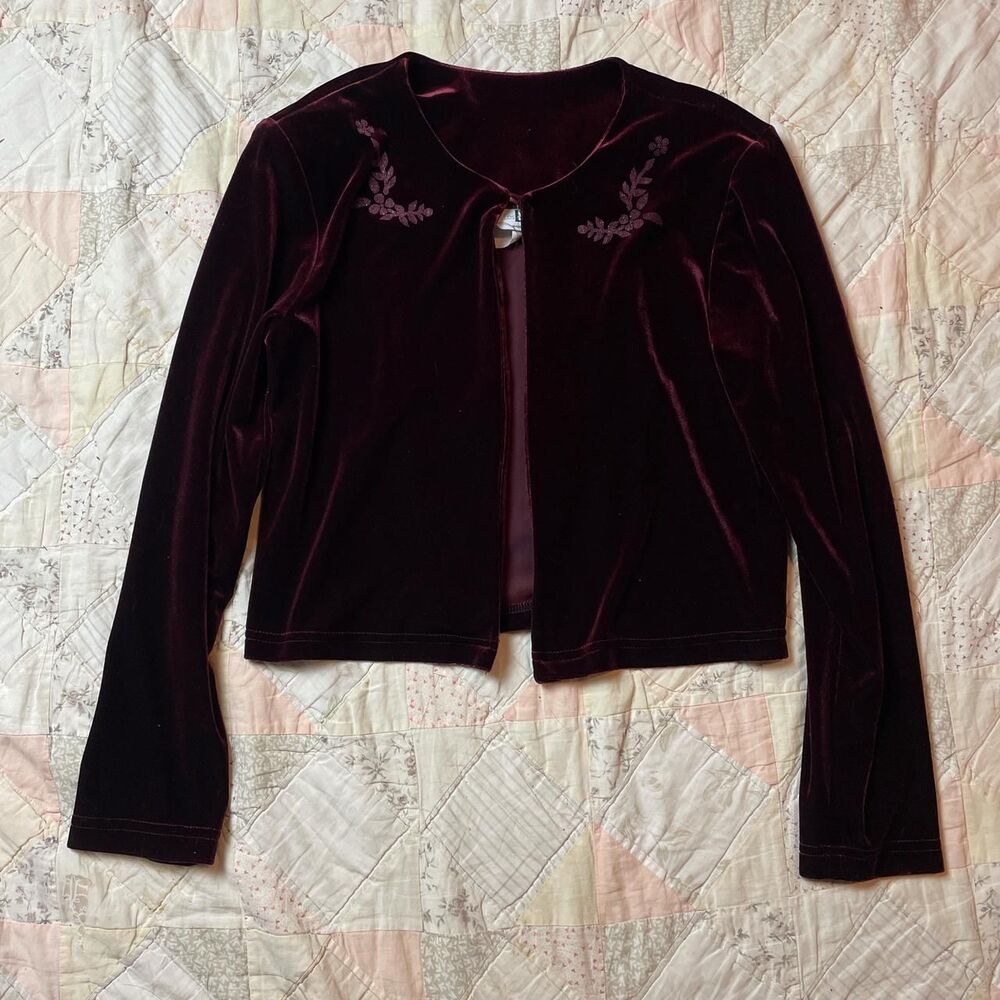 LA gal vintage y2k maroon gothic velvet vamp top with rhinestone collar size 8